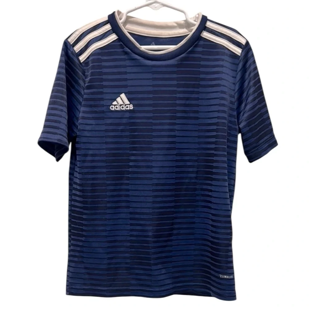 Adidas Boys Small Blue and White Short Sleeve Athletic Soccer T-Shirt